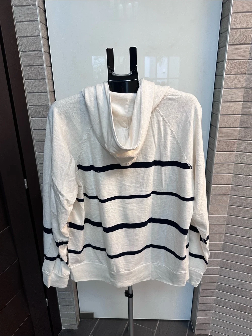 J. Crew White Hoodie with Navy Stripe Detail